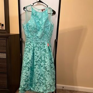 Chi Chi London Turquoise Blue-Green lace sheer back dress UK size 10/US size 6